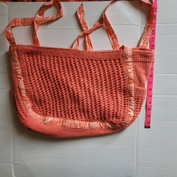 Crochet bag tote sack beach bag sewing knitting peach orange summer hand made - Picture 7 of 14